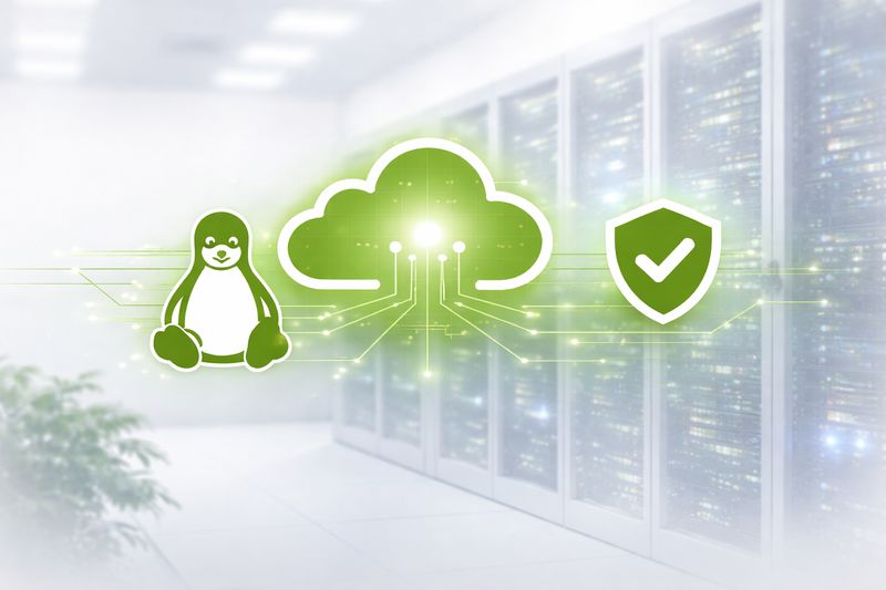 Linux, Cloud und Sicherheit vor einem Serverraum, symbolisch für IT-Service